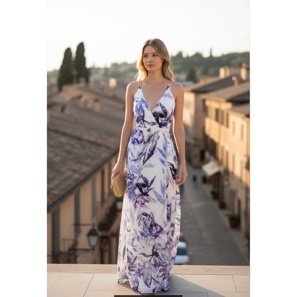 NWT Fame and Partners Women's Fallen Leaves Print Maxi Dress 10 - Picture 1 of 7